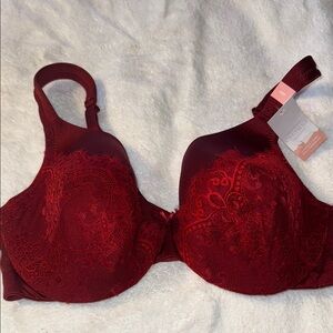 Cacique Red Full Coverage Bra with Lace Detail